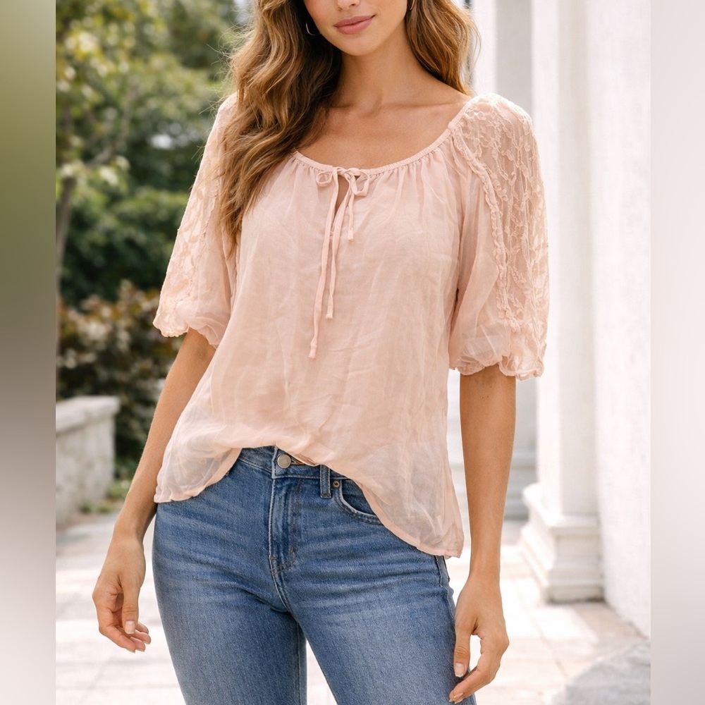 NWT Giulia Italian Silk & Lace Top M